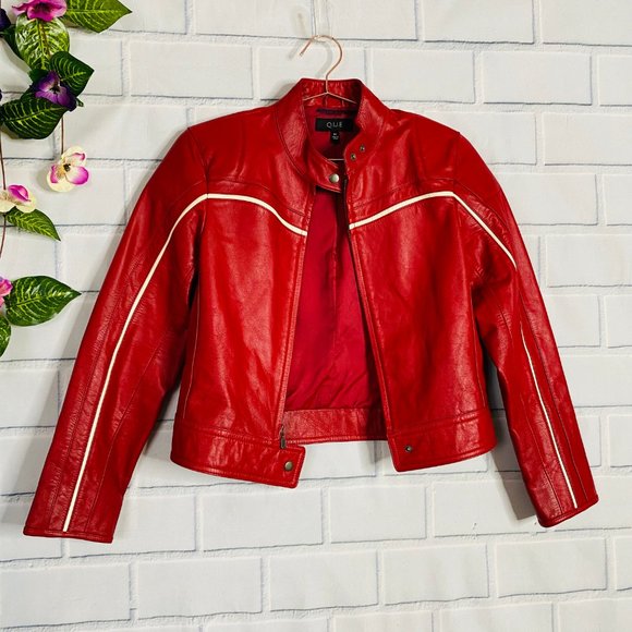 VINTAGE Jackets & Blazers - VINTAGE Red Genuine Leather Racer Jacket Sz M